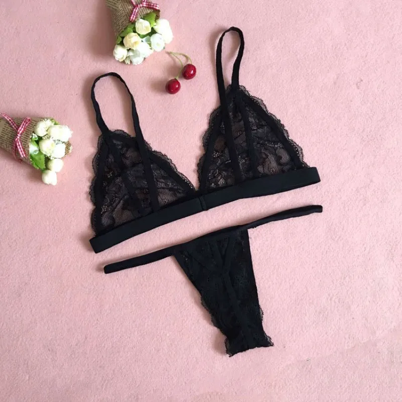Sexy See Through Lingerie Sexy Lace Bra Sets Women Floral Underwear Nightwear Sleepwear G-string