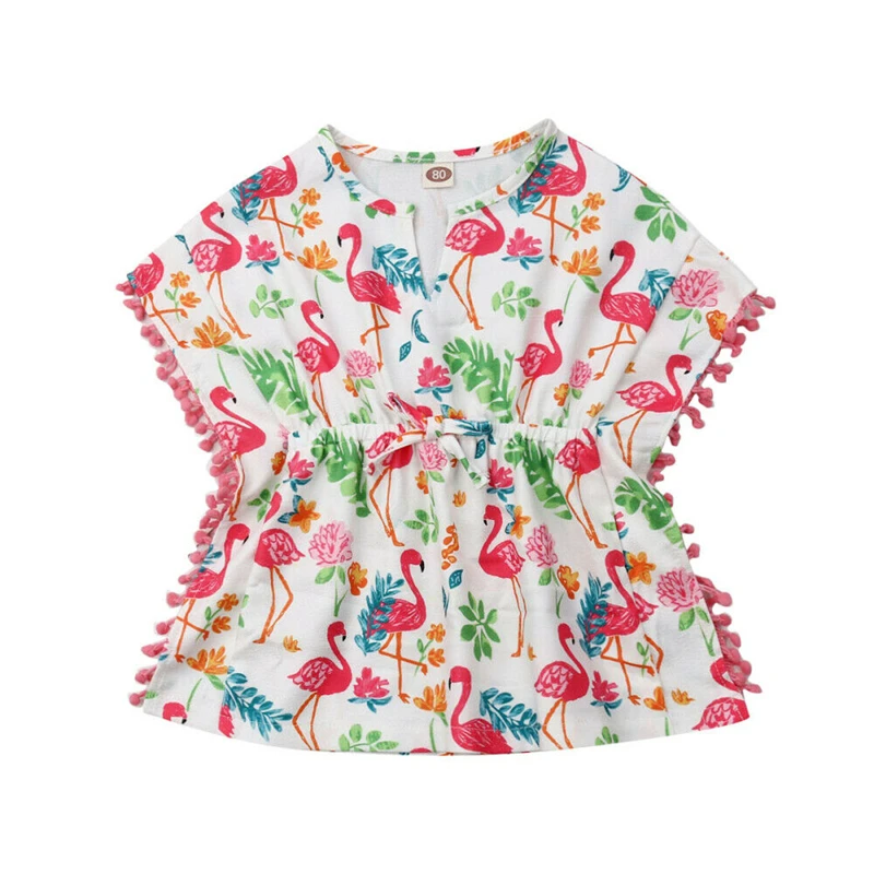 Модное пляжное платье для девочек детское маленьких сарафан с цветами