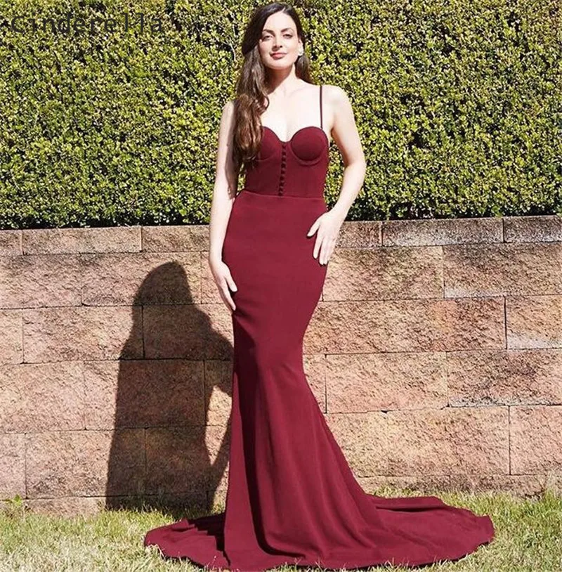 Cinderella Burgundy Sweetheart Spaghetti Straps Zipper Back Mermaid Satin Prom Dresses Covered Button Trumpet Party Prom Gown
Cinderella Burgundy Sweetheart Spaghetti Straps Zipper Back Mermaid Satin Prom Dresses Covered Button Trumpet Party Prom Gown