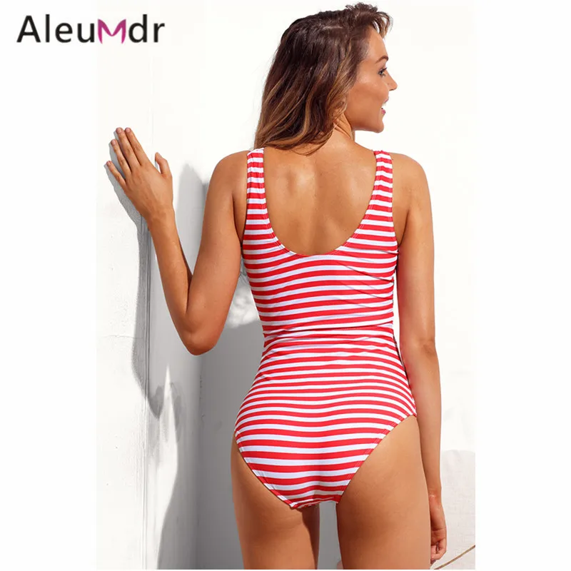 Aleumdr купальный костюм для женщин цельный серый/красный белый полосатый вырез