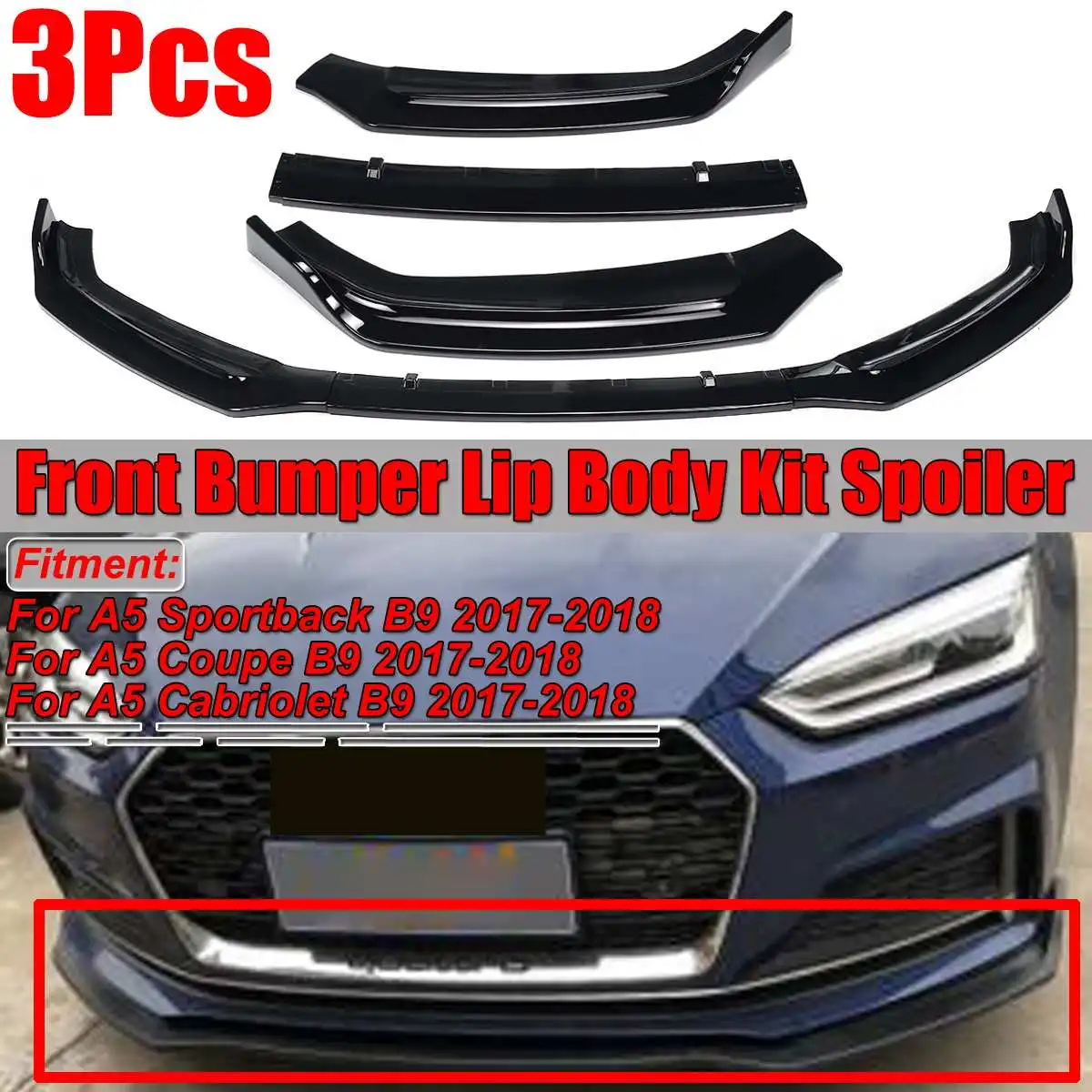 New 3PCS Glossy Black/Carbon Fiber Look Car Front Bumper Lip Spoiler Splitter Guard Cover Trim For Audi A5 B9 2017 2018 2Dr/4Dr
New 3PCS Glossy Black/Carbon Fiber Look Car Front Bumper Lip Spoiler Splitter Guard Cover Trim For Audi A5 B9 2017 2018 2Dr/4Dr