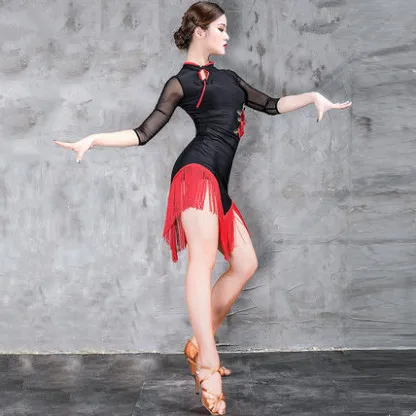 Ladies Latin Dance Dress Women Black Stage Costumes Tassel Salsa cheongsam Latin Rumba/Samba Salsa Perform Fitness Dancewear
Ladies Latin Dance Dress Women Black Stage Costumes Tassel Salsa cheongsam Latin Rumba/Samba Salsa Perform Fitness Dancewear