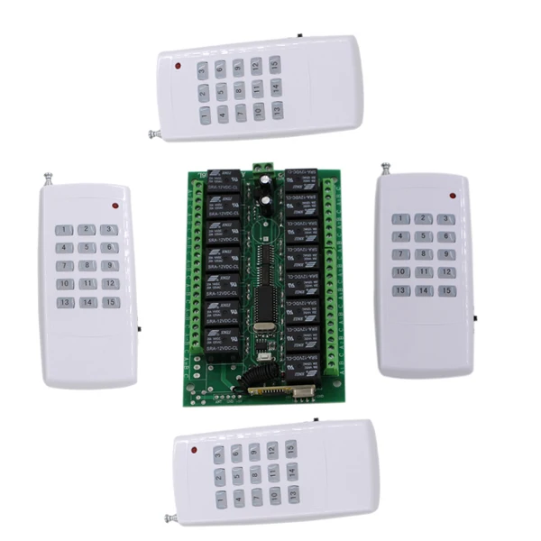 1000M Long Range DC24V 15CH Radio Controller RF Wireless Remote Control Switch System 4 pcs Transmitter + 1pcs Receiver 315/433
1000M Long Range DC24V 15CH Radio Controller RF Wireless Remote Control Switch System 4 pcs Transmitter + 1pcs Receiver 315/433