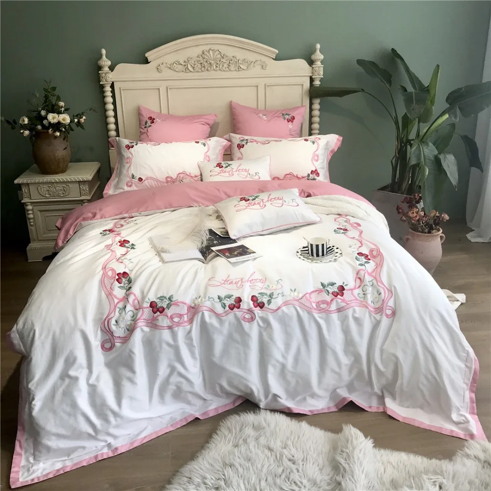 80S Egyptian Cotton Luxury Princess Bedding Set 4pcs King Queen Size Pastoral Bed Sheet Cover set Duvet cover Pillowcase pink
80S Egyptian Cotton Luxury Princess Bedding Set 4pcs King Queen Size Pastoral Bed Sheet Cover set Duvet cover Pillowcase pink
