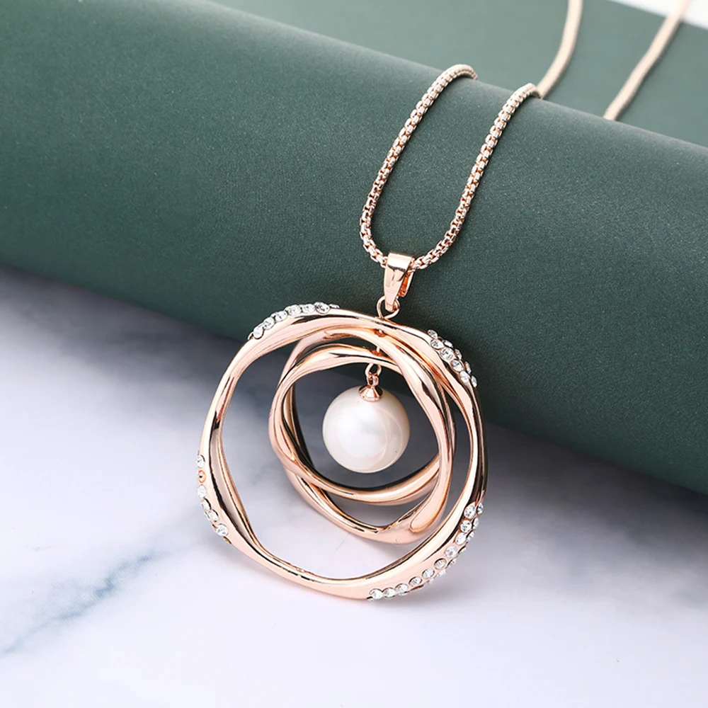 3 Rotatable Circle with Pearl Pendant Necklace For Women Gold Silver Color Sweater Chain Long Necklace Luxury Jewellery 2020 New
3 Rotatable Circle with Pearl Pendant Necklace For Women Gold Silver Color Sweater Chain Long Necklace Luxury Jewellery 2020 New
