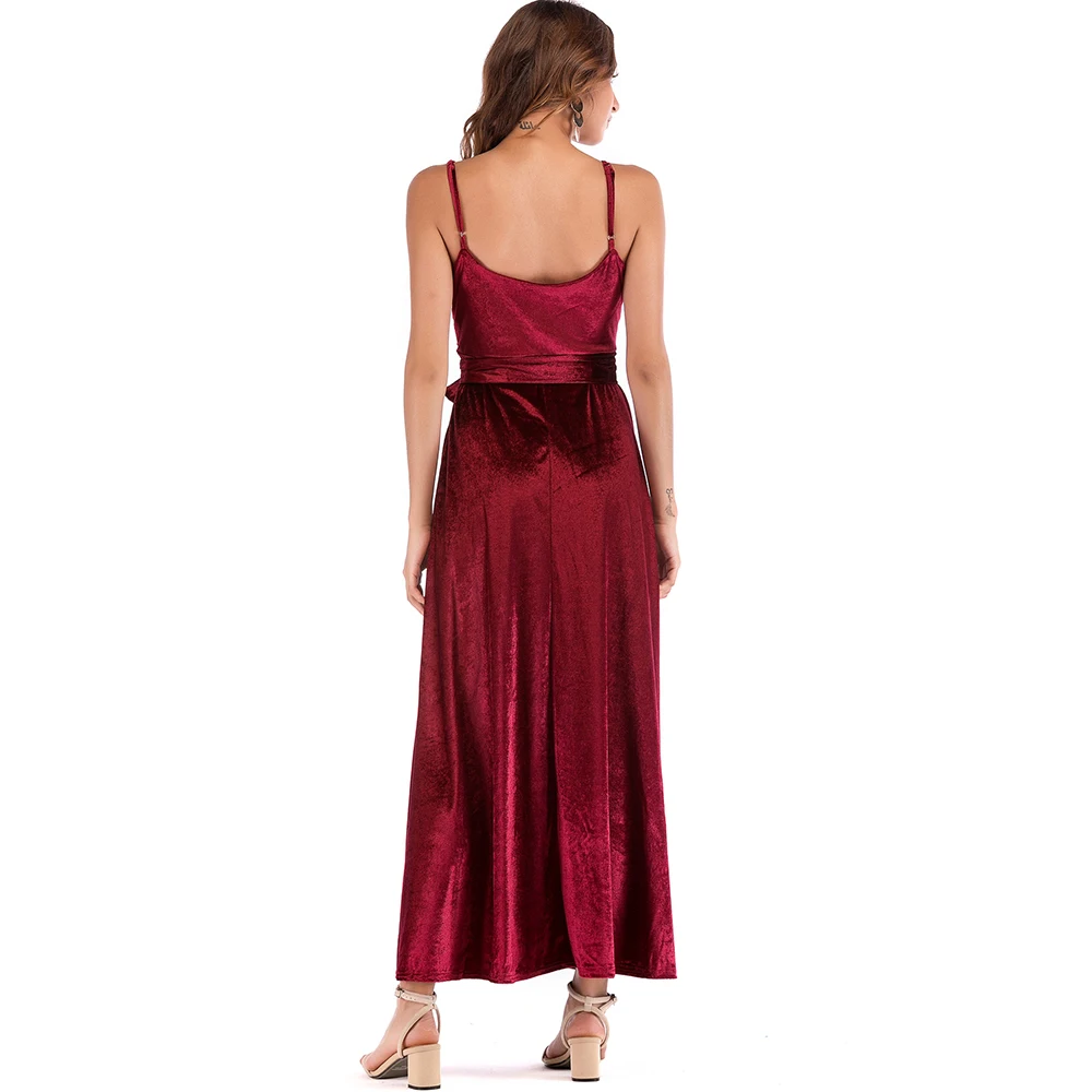 Dower Me Sexy Spaghetti Straps Evening Party Dress V Neck Sashes Backless Split Vestido Autumn Maxi Burgundy Velvet Dresses 2018
Dower Me Sexy Spaghetti Straps Evening Party Dress V Neck Sashes Backless Split Vestido Autumn Maxi Burgundy Velvet Dresses 2018