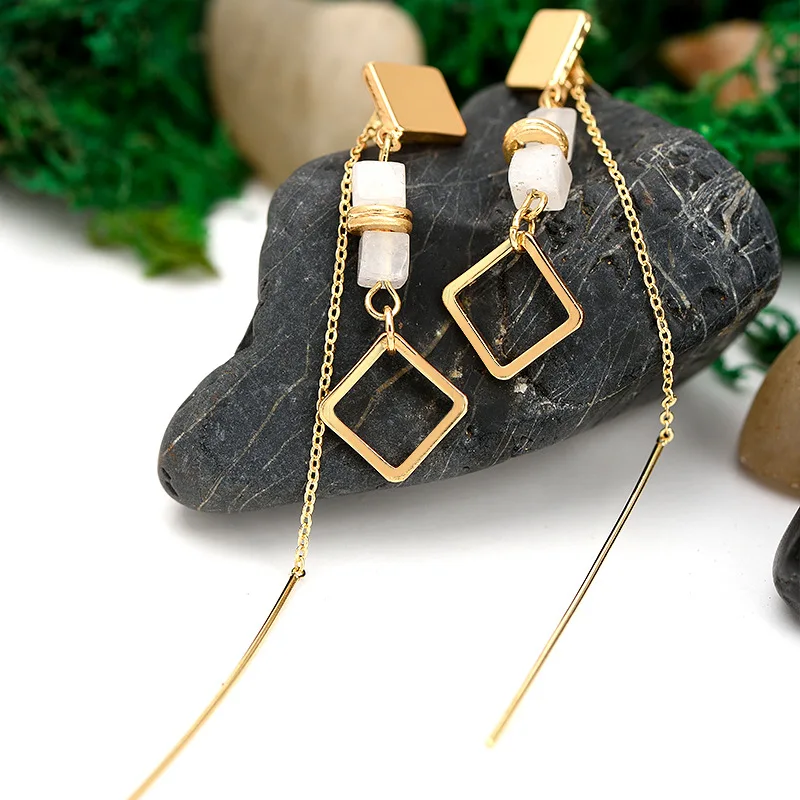 JINSE Women New arrival Geometric square Earrings Long chain pendant Earrings Simple stone beaded earrings manual Gift jewelry
JINSE Women New arrival Geometric square Earrings Long chain pendant Earrings Simple stone beaded earrings manual Gift jewelry