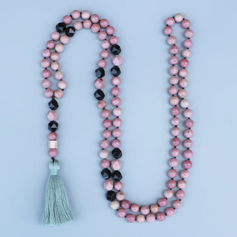 EDOTHALIA Lovely Natural Red Veins Stone & Faceted Black Onyx Beads Necklace For Women Rose Gold Color CZ Pendant Mala Necklace
EDOTHALIA Lovely Natural Red Veins Stone & Faceted Black Onyx Beads Necklace For Women Rose Gold Color CZ Pendant Mala Necklace