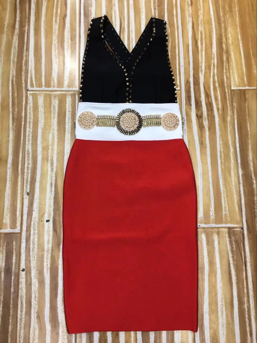 Высококачественное черное красное геометрическое Платье До Колена с бусинами