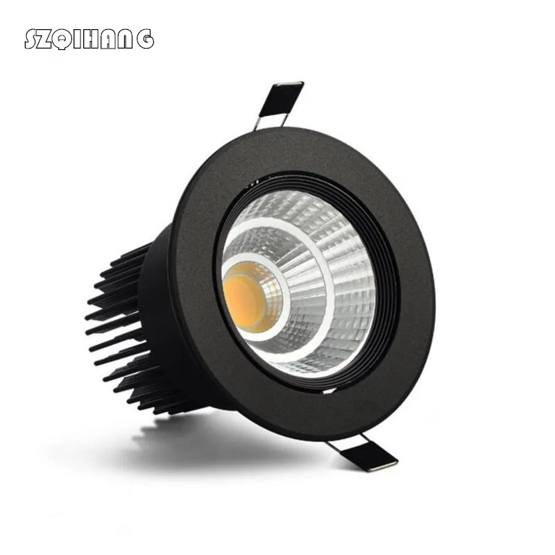 

Black Shell Dimmable led downlight lamp 7W 10W 12W 15W cob led spot 220V/110V ceiling recessed downlights round led panel light