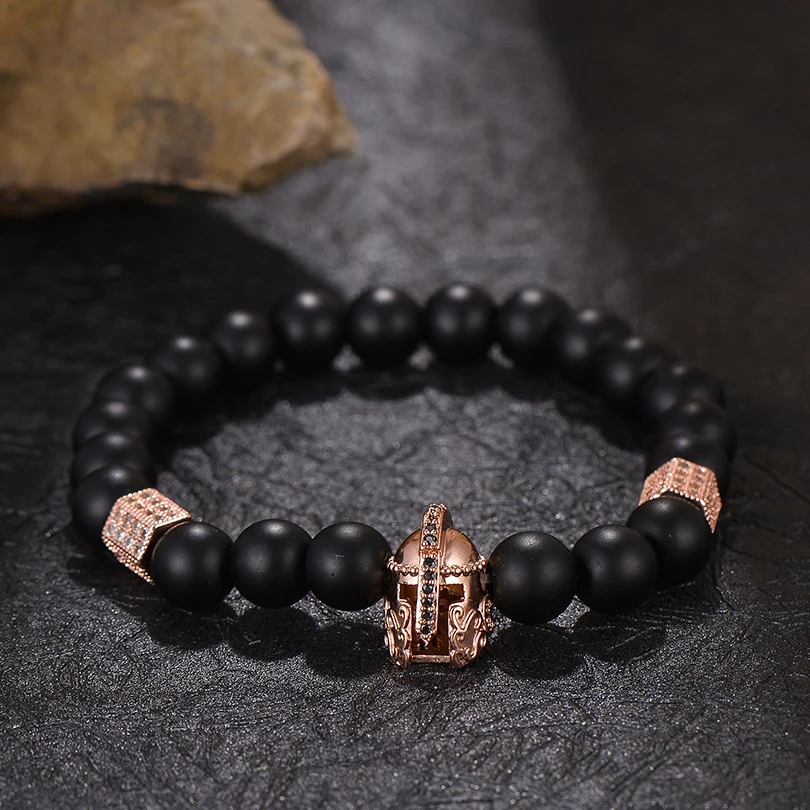 Neovivi Admiral Knight Helmet Bead Bracelets Square Polygon CZ Black Natural Stone Macrame Braided Bracelet Men DIY Jewelry | Украшения и