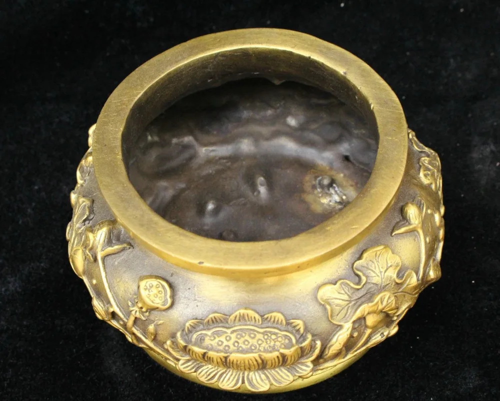 Chinese Fengshui Brass Buddha lotus Flower Buddha Statue Incense Burner Censer