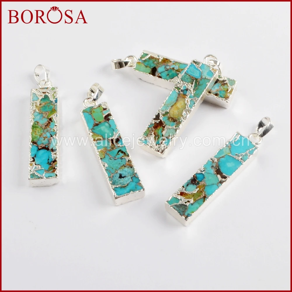 BOROSA 5/10PCS Silver Color Rectangle Copper Turquoises Pendant Beads Natural Blue Stone Jewelry For Necklace Jewelry S1649
BOROSA 5/10PCS Silver Color Rectangle Copper Turquoises Pendant Beads Natural Blue Stone Jewelry For Necklace Jewelry S1649