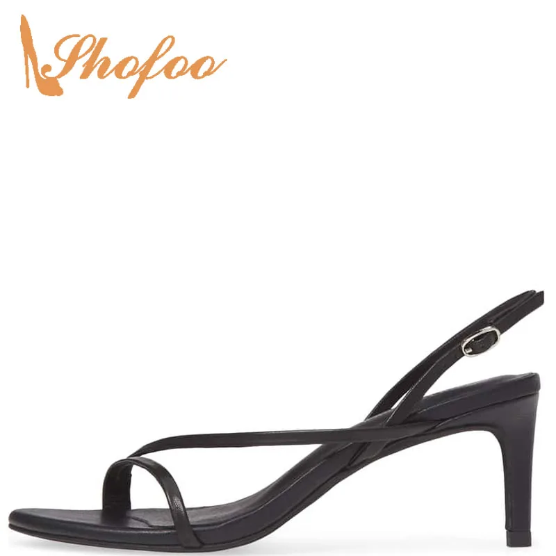 

Black Slingback Buckle Strap High Thin Heels Sandals Leisure Large Size 12 16 Ladies Fashion Concise Strap Casual Mature Shofoo