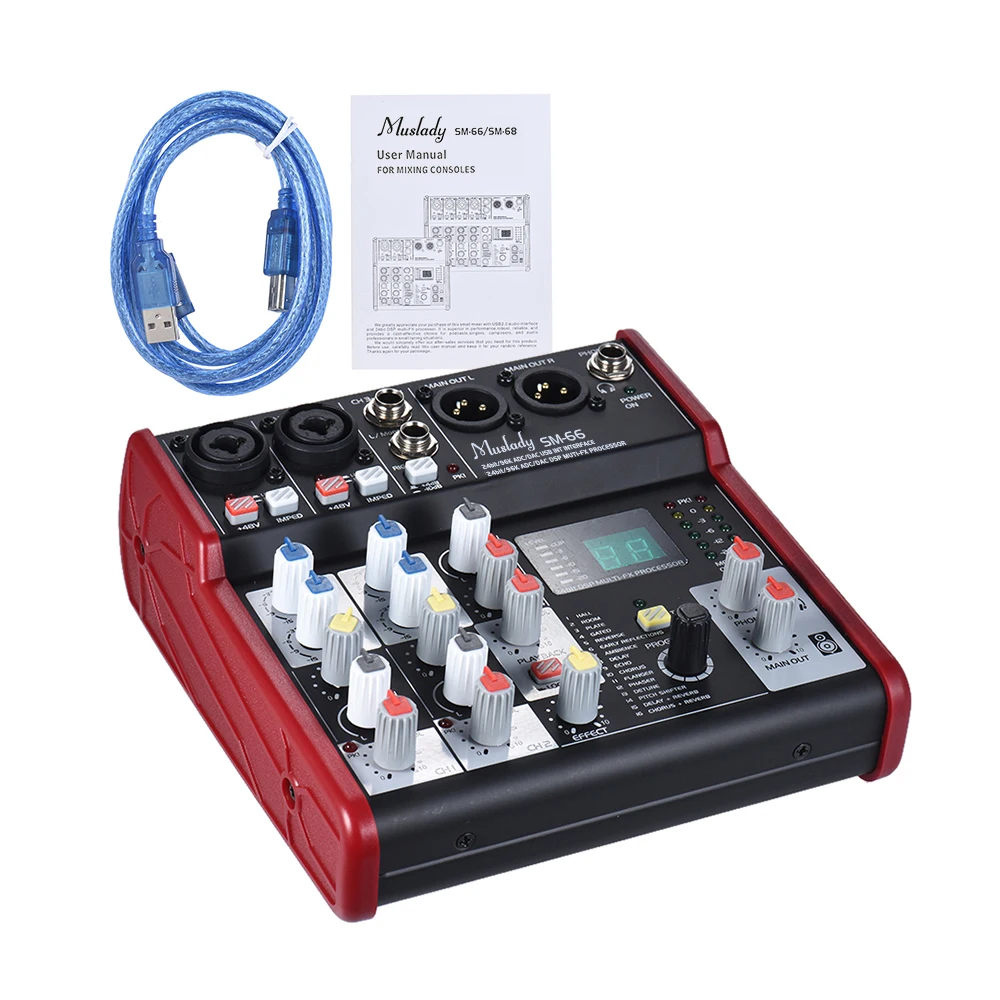 SM 66 4 канальный Миксер для звуковой карты Встроенный 16 эффектов с USB аудио