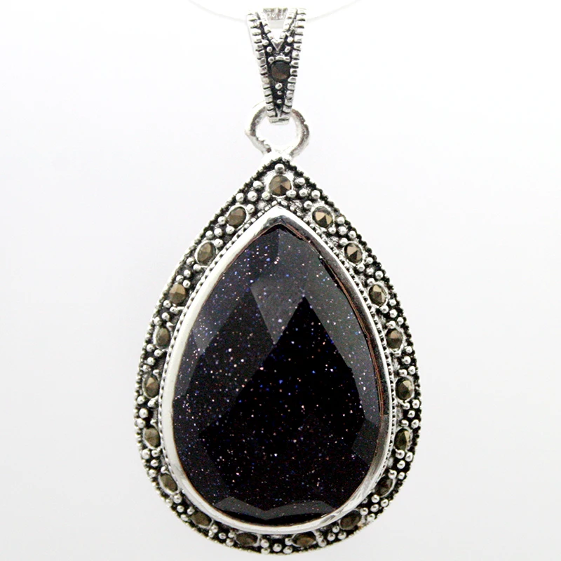 Fashion Faceted 40*20mm Blue Sandjade 925 Sterling Silver Waterdrop Marcasite Pendant
Fashion Faceted 40*20mm Blue Sandjade 925 Sterling Silver Waterdrop Marcasite Pendant