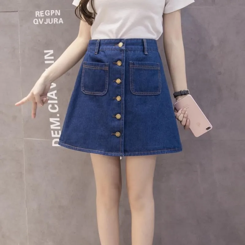 Denim Skirt 2019 Summer Button High Waist Pockets Women A-line Mini Jeans Skirt Casual Solid Ladies Pencil Skirt jupe femme
Denim Skirt 2019 Summer Button High Waist Pockets Women A-line Mini Jeans Skirt Casual Solid Ladies Pencil Skirt jupe femme
