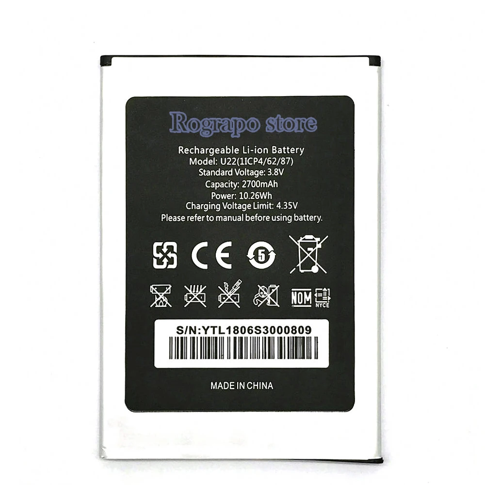 100% New 2700mAh U22 High Quality Replacement Battery For Oukitel U22 Mobile Phone
100% New 2700mAh U22 High Quality Replacement Battery For Oukitel U22 Mobile Phone
