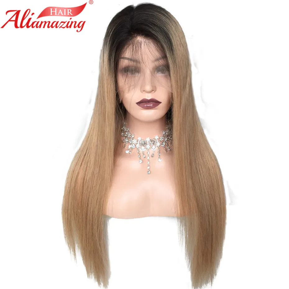 

Aliamazing Hair Lace Front Wig Ombre Color 1B/27 Brazilian Silky Straight Wig 130% Density Human Hair Wigs