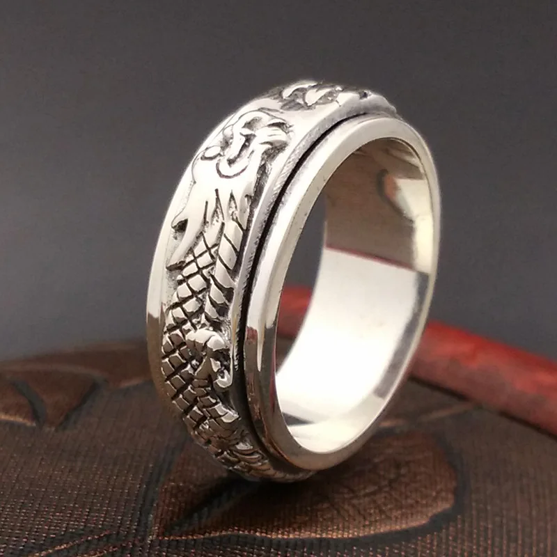 S925 Sterling Silver Jewelry Handmade Retro Thai Silver Personalized Ring Men 's Rotation Dragon Ring
S925 Sterling Silver Jewelry Handmade Retro Thai Silver Personalized Ring Men 's Rotation Dragon Ring