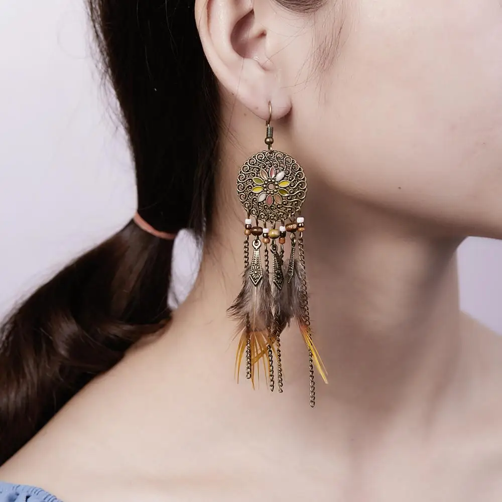 Long Tassel Fashion Feather Earring Boho Big Dangle Retro Round Pattern Pendant Women Ethnic Party Jewelry Wholesale
Long Tassel Fashion Feather Earring Boho Big Dangle Retro Round Pattern Pendant Women Ethnic Party Jewelry Wholesale