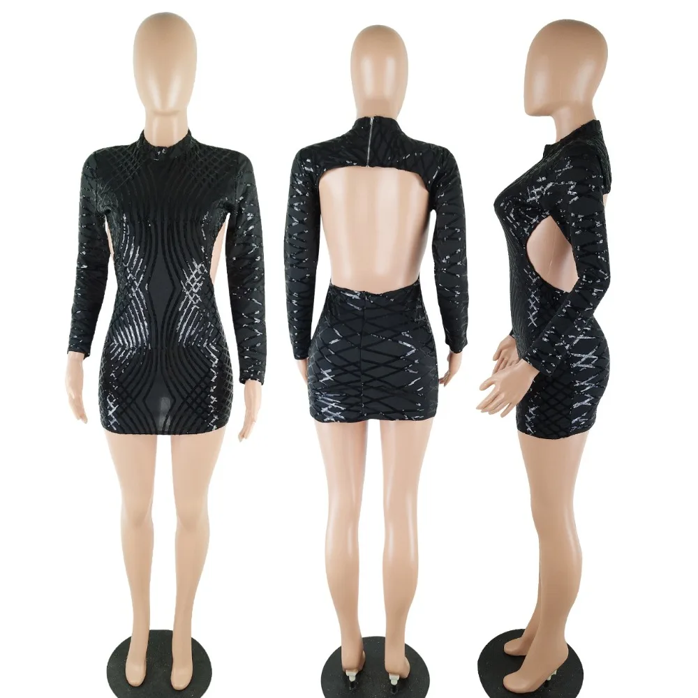 С длинным рукавом блесток посылка ночной клуб хип Bodycon Платье Vestido Curto пикантные O