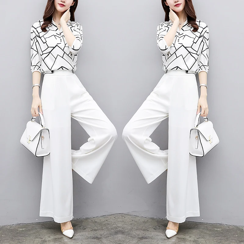 2019 new summer casual fashion striped shirt loose wide leg pants suit temperament elegant women's two-piece suit
2019 new summer casual fashion striped shirt loose wide leg pants suit temperament elegant women's two-piece suit