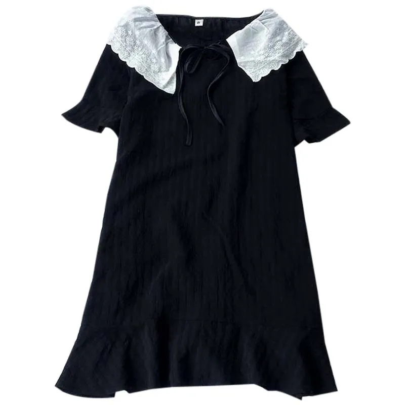 Korean Loose Fashion Casual Lace Peter Pan Collar Summer Girl Short Sleeve Dress College Elegant Sweet Dress 
Korean Loose Fashion Casual Lace Peter Pan Collar Summer Girl Short Sleeve Dress College Elegant Sweet Dress