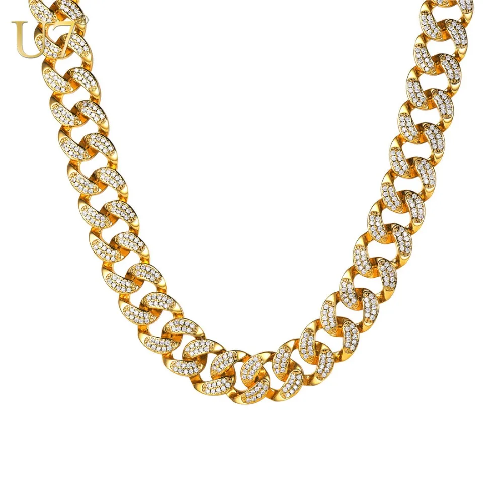 U7 14mm Bling Rhinestone CZ Necklaces Cuban Link Chain Men's Hip Hop Gold Color Necklace Women Luxury Jewelry P1217
U7 14mm Bling Rhinestone CZ Necklaces Cuban Link Chain Men's Hip Hop Gold Color Necklace Women Luxury Jewelry P1217