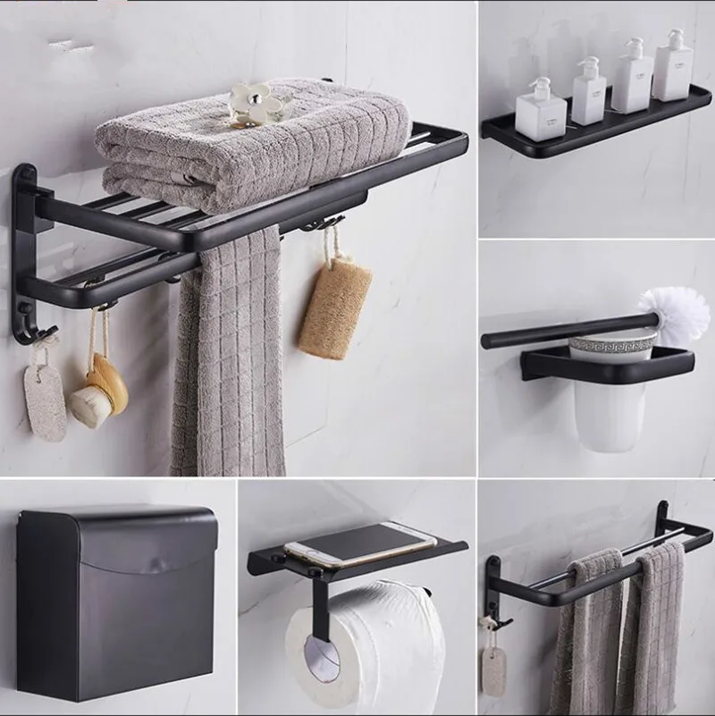 Black Bathroom Accessories Set Space Aluminum Bath Hardware Sets Towel Rack,Paper holder Toilet Brush Holder Robe Hooks
Black Bathroom Accessories Set Space Aluminum Bath Hardware Sets Towel Rack,Paper holder Toilet Brush Holder Robe Hooks