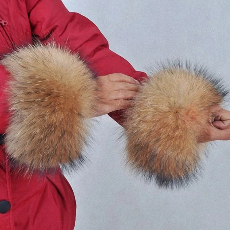 1 пара женские пушистые наручники из натурального меха енота с помпоном|arm warmers|fur