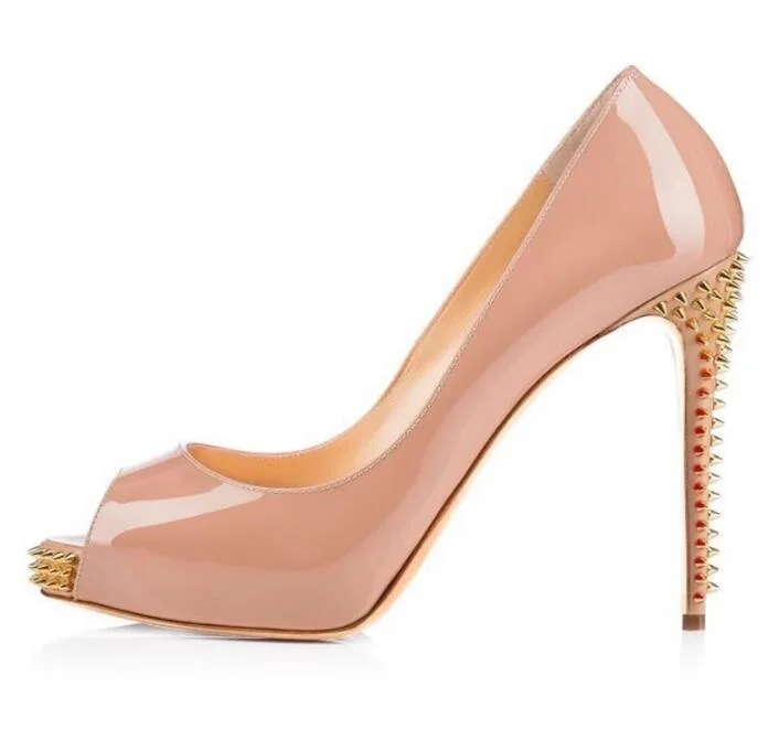 New Fashion Woman Nude Patent Leather High Heel Shoes Sexy Peep Toe Rivets Studded Platform Pumps Slip-on Dress Heels
New Fashion Woman Nude Patent Leather High Heel Shoes Sexy Peep Toe Rivets Studded Platform Pumps Slip-on Dress Heels