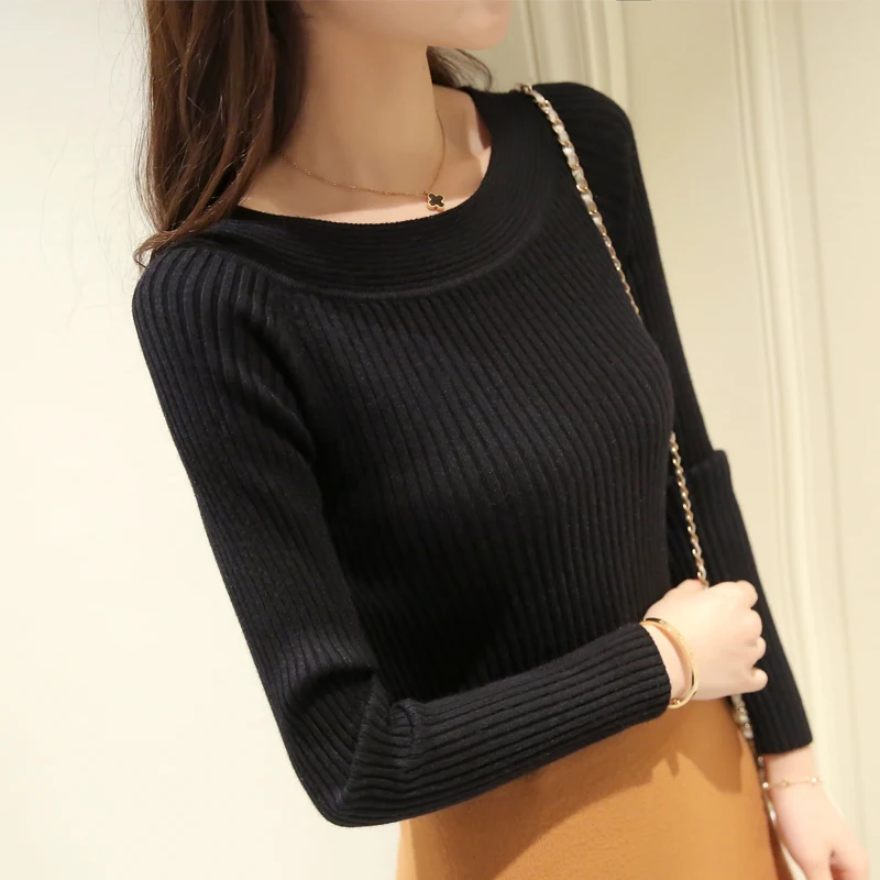 Slim collar sweater female pure short sleeve head sweater 2017 spring new tight shirt with long sleeves 
Slim collar sweater female pure short sleeve head sweater 2017 spring new tight shirt with long sleeves