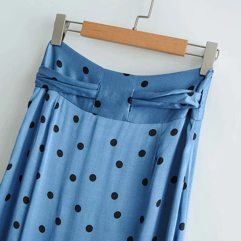 Синий горошек юбки в стиле бохо женские-s весенне-осенняя юбка миди женские