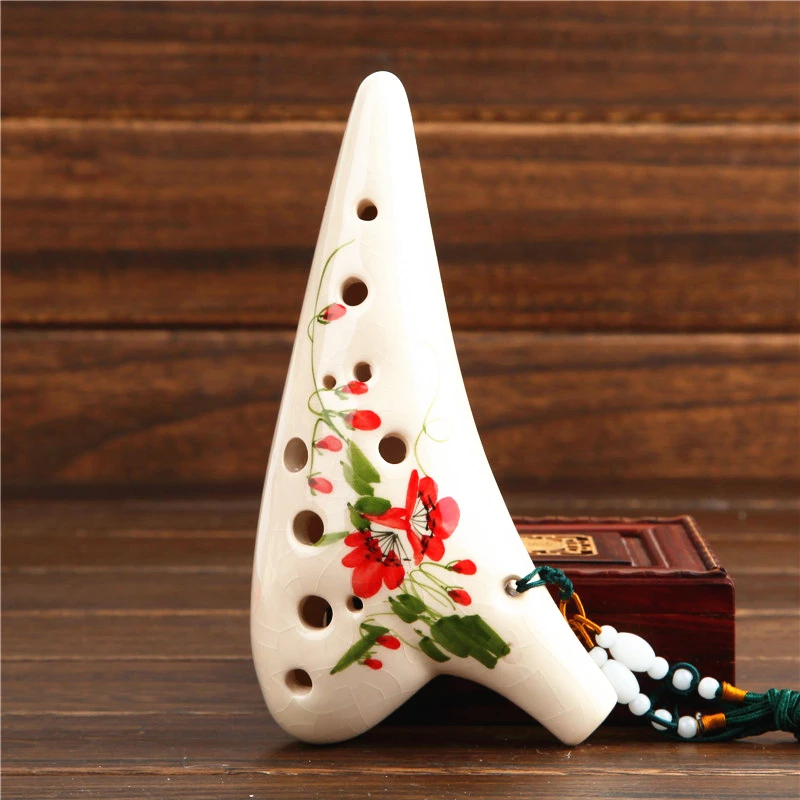 12 отверстий Alto C Key Ocarina Flute AC ручная работа с трещинами цветной рисунок народный
