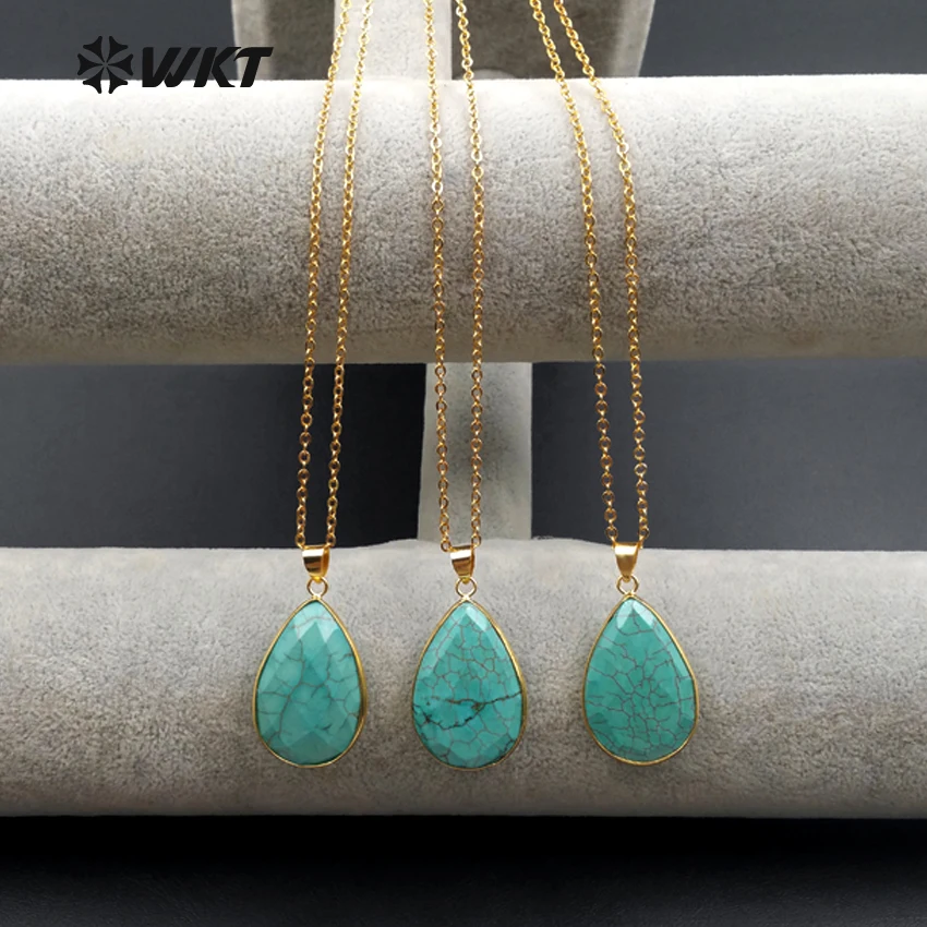 WT-N1085 Wholesale Natural Turqouise Pendant With 24K Gold Plating Water-drop Quartz Onyx Howlite Stone Necklace For Women Gift
WT-N1085 Wholesale Natural Turqouise Pendant With 24K Gold Plating Water-drop Quartz Onyx Howlite Stone Necklace For Women Gift