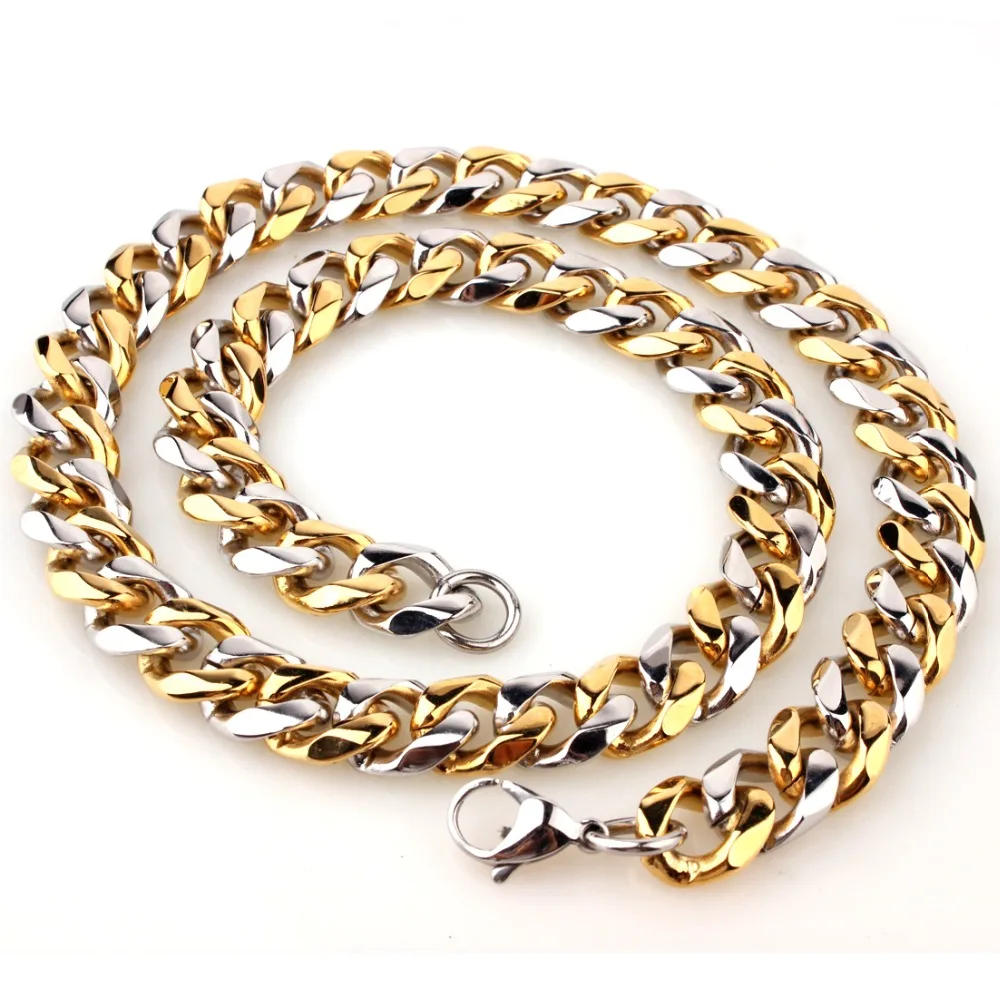 Top Quality Stainless Steel Silver Color&Gold Cuban Curb Chain Mens Womens Daily Fashion Jewelry Necklace Or Bracelet 15mm 7-40"
Top Quality Stainless Steel Silver Color&Gold Cuban Curb Chain Mens Womens Daily Fashion Jewelry Necklace Or Bracelet 15mm 7-40"