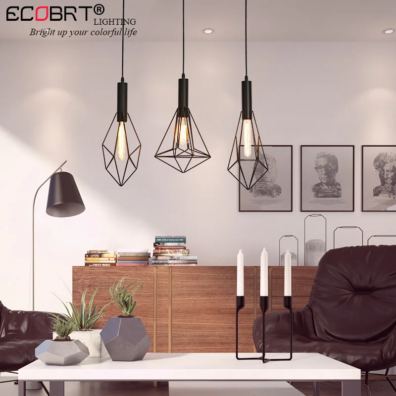 ECOBRT Retro Black indoor LED pendant light Vintage iron cage lampshade warehouse Style lighting fixtures/E27 Bulb 100-240V AC | Лампы и