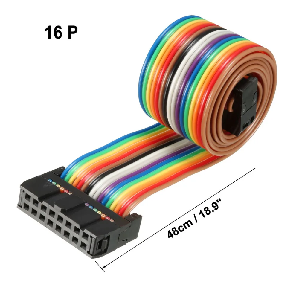 

Uxcell 1pcs IDC 16 Pins 48/66/118/148cm Long 2.54mm Rainbow/Gray Color Pitch Flat Bendable Ribbon Jumper Cable for PCB