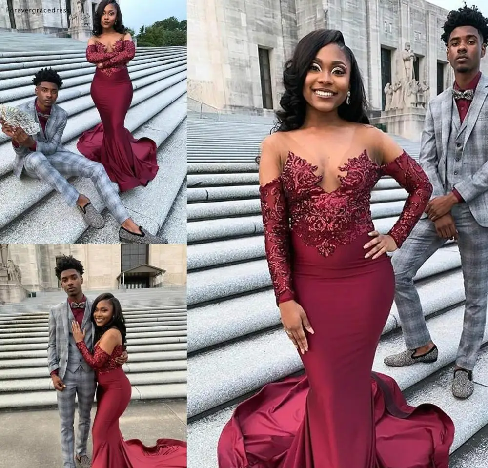 African Black Girls Prom Dress Burgundy Mermaid Long Sleeve Formal Pageant Holidays Wear Graduation Evening Party Gown Plus Size
African Black Girls Prom Dress Burgundy Mermaid Long Sleeve Formal Pageant Holidays Wear Graduation Evening Party Gown Plus Size
