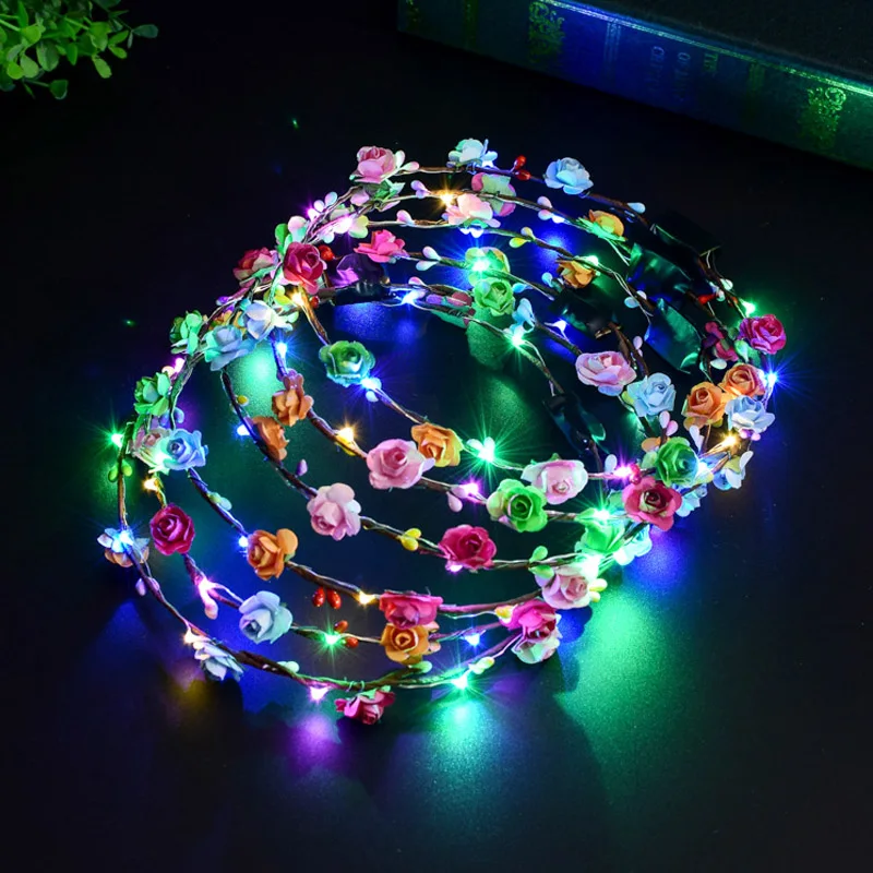 Flashing LED Glow Flower Crown Headbands toys Wedding Xmas Party Women Girls Light Up Sweet Princess Wreath Garland | Игрушки и хобби
