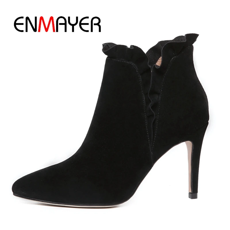 ENMAYER Pointed Toe Cow Suede Thin Heels Slip-On Ankle Winter Boots Women Zapatos De Mujer Winter Shoes Size34-39 ZYL1762
ENMAYER Pointed Toe Cow Suede Thin Heels Slip-On Ankle Winter Boots Women Zapatos De Mujer Winter Shoes Size34-39 ZYL1762