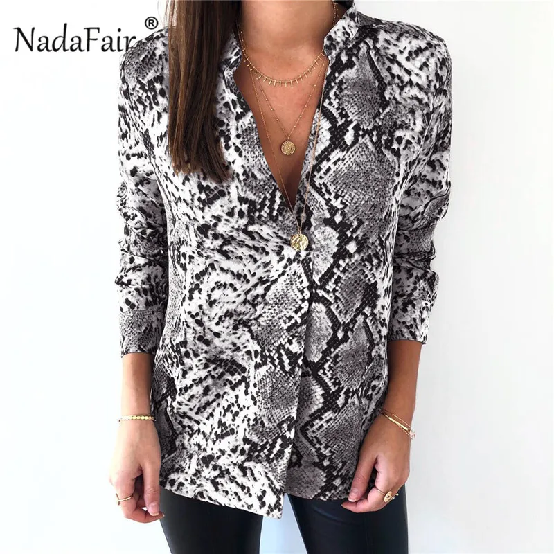 Nadafair/рубашки с длинными рукавами и принтом змеи женские рубашки отложным