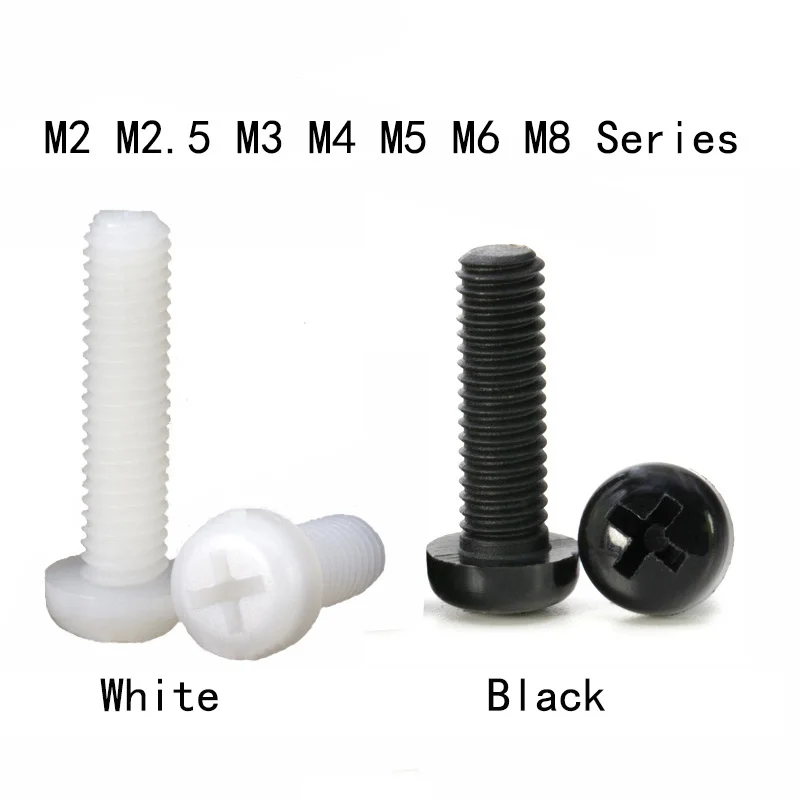 50 pcs Black /White Plastic Phillips Screw M2 M2.5 M3 M4 M5 M6 M8 Metric Threaded Cross Recessed Round Pan Head Nylon Screw Bolt
50 pcs Black /White Plastic Phillips Screw M2 M2.5 M3 M4 M5 M6 M8 Metric Threaded Cross Recessed Round Pan Head Nylon Screw Bolt