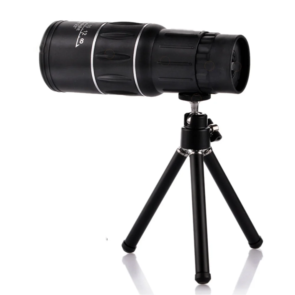 16X52 BAK4 Coated Optics HD Zoom Monocular Telescope with Phone Clip Aluminium Alloy Tripod for Travelling Hunting Camping
16X52 BAK4 Coated Optics HD Zoom Monocular Telescope with Phone Clip Aluminium Alloy Tripod for Travelling Hunting Camping