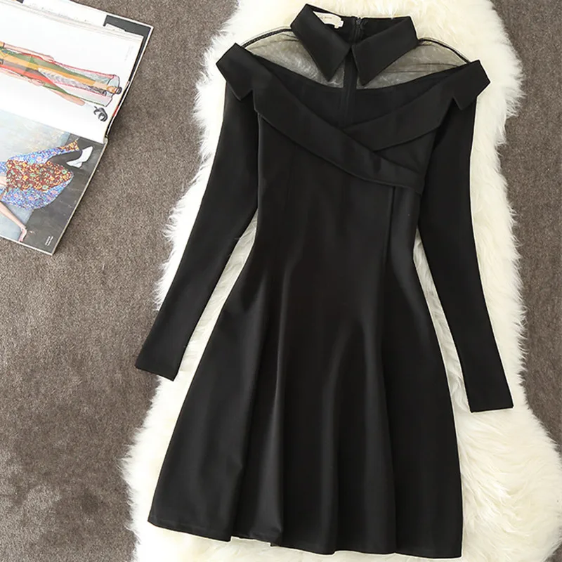 Vestidos винтажное черное кружевное короткое приталенное платье для выпускного