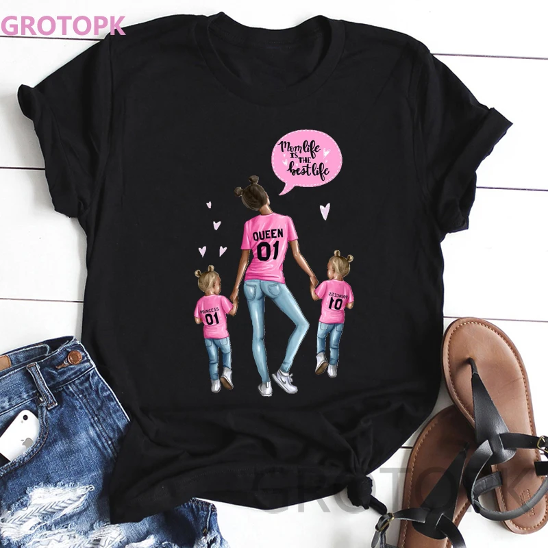 Женская футболка с надписью Mother and Duaghter белая Super Mom's Love модная черная из