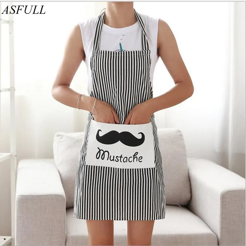 Фото Модный льняной полосатый фартук ASFULL с карманами для детской кухни домашние