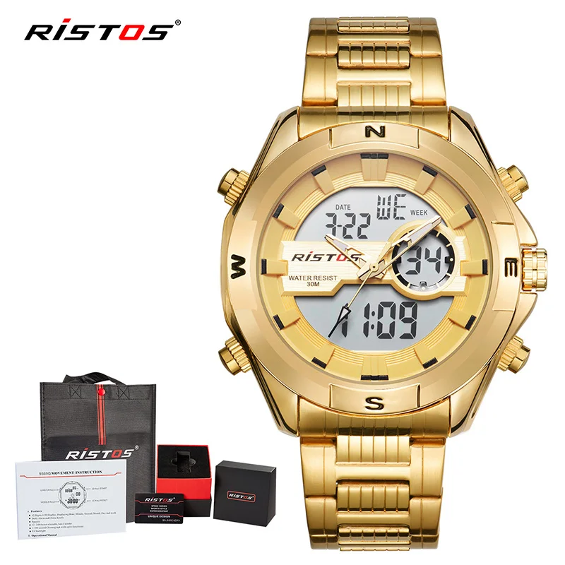 

Fashion RISTOS Multifunction Analog Wristwatch Man Sport Watches Chronograph Digital Male Watch Relojes Masculino Hombre 9369