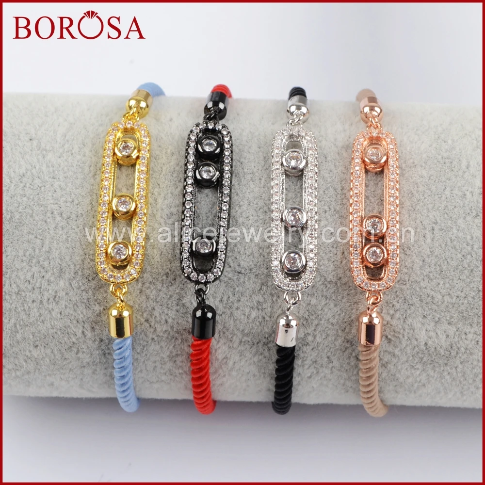

BOROSA New Handmade Bracelets for Women, Mix Color White Zircon Pave Oval CZ Connector Bracelet With Adjustable Rope Chain WX689